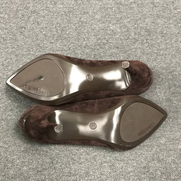 Calvin Klein Gayle Suede Pumps High Heels 3.5 Inch Stiletto Chocolate Brown 7.5 - Picture 6 of 8
